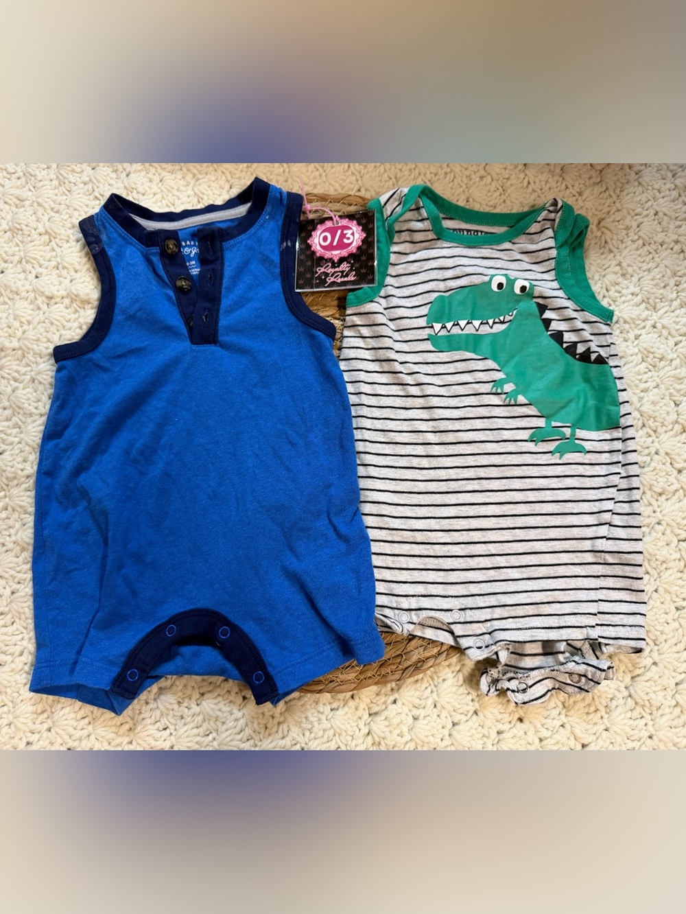 Cat & Jack Blue Henley Romper & Striped Crocodile Graphic One-Piece Set
